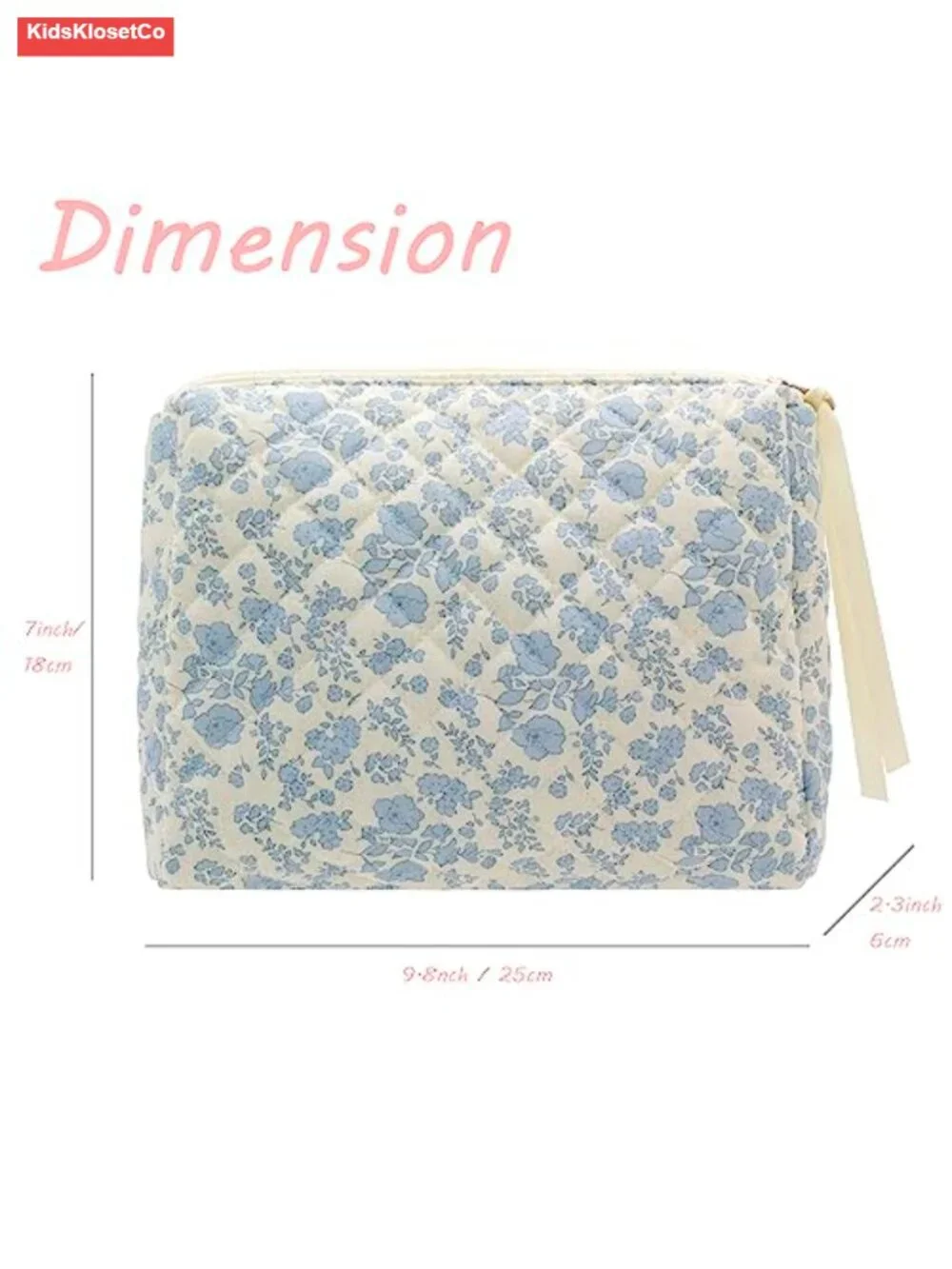 Quilted Cotton Makeup Bag Large Travel Cosmetic Organizer with Mesh Pocket